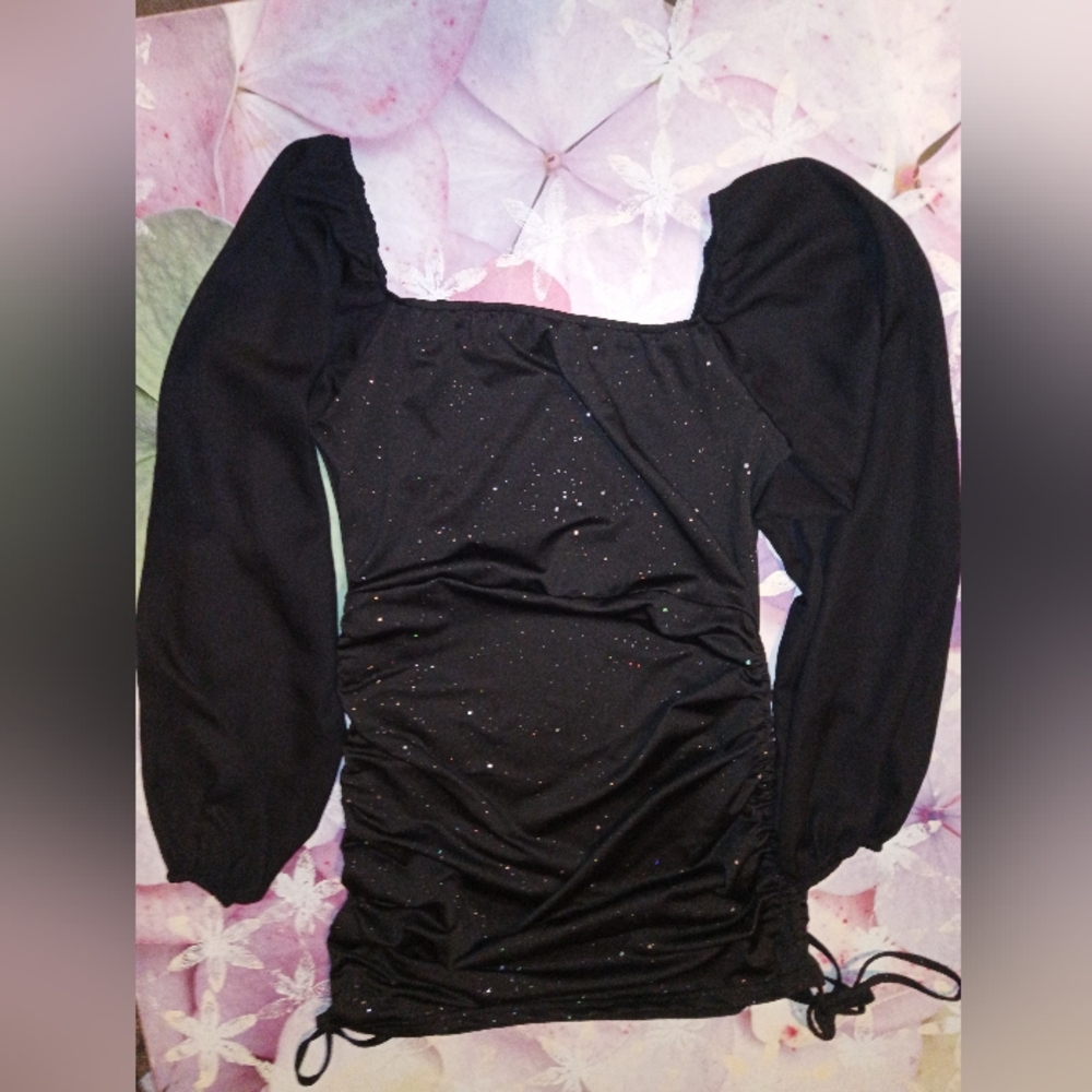 Black Sheer Long Sleeve Glitter Bodycon Dress